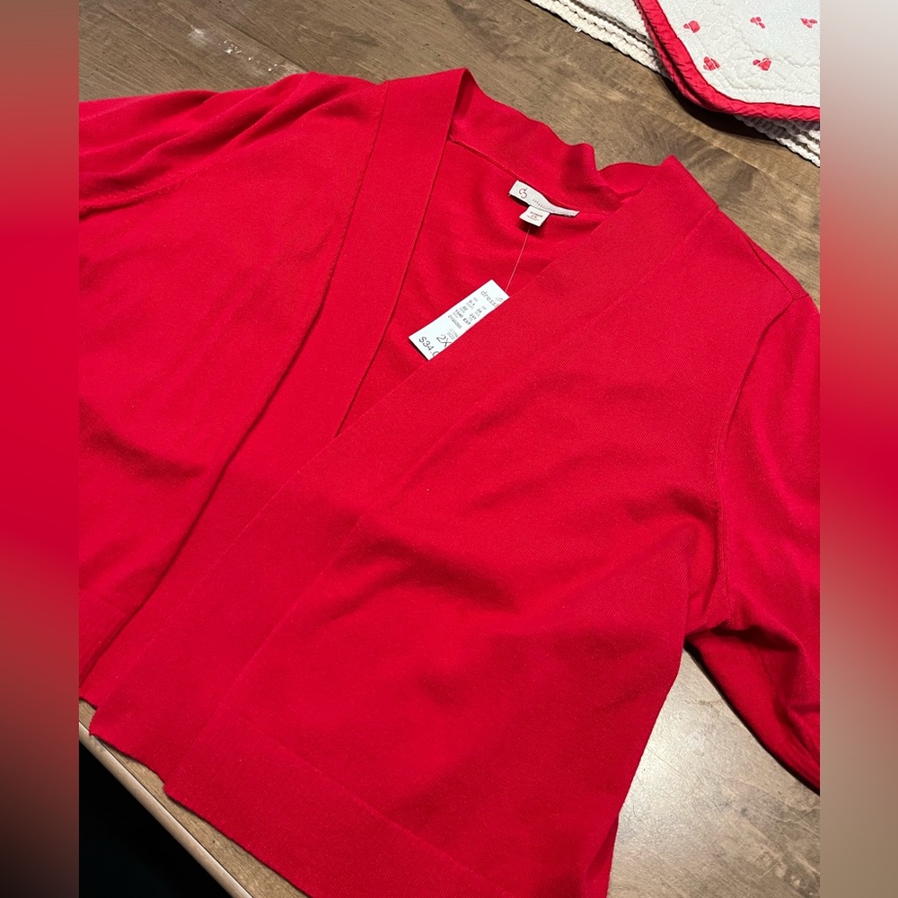 NWT. Red shrug. Size 2X. Dress Barn. Cute to add over sleeveless dress.